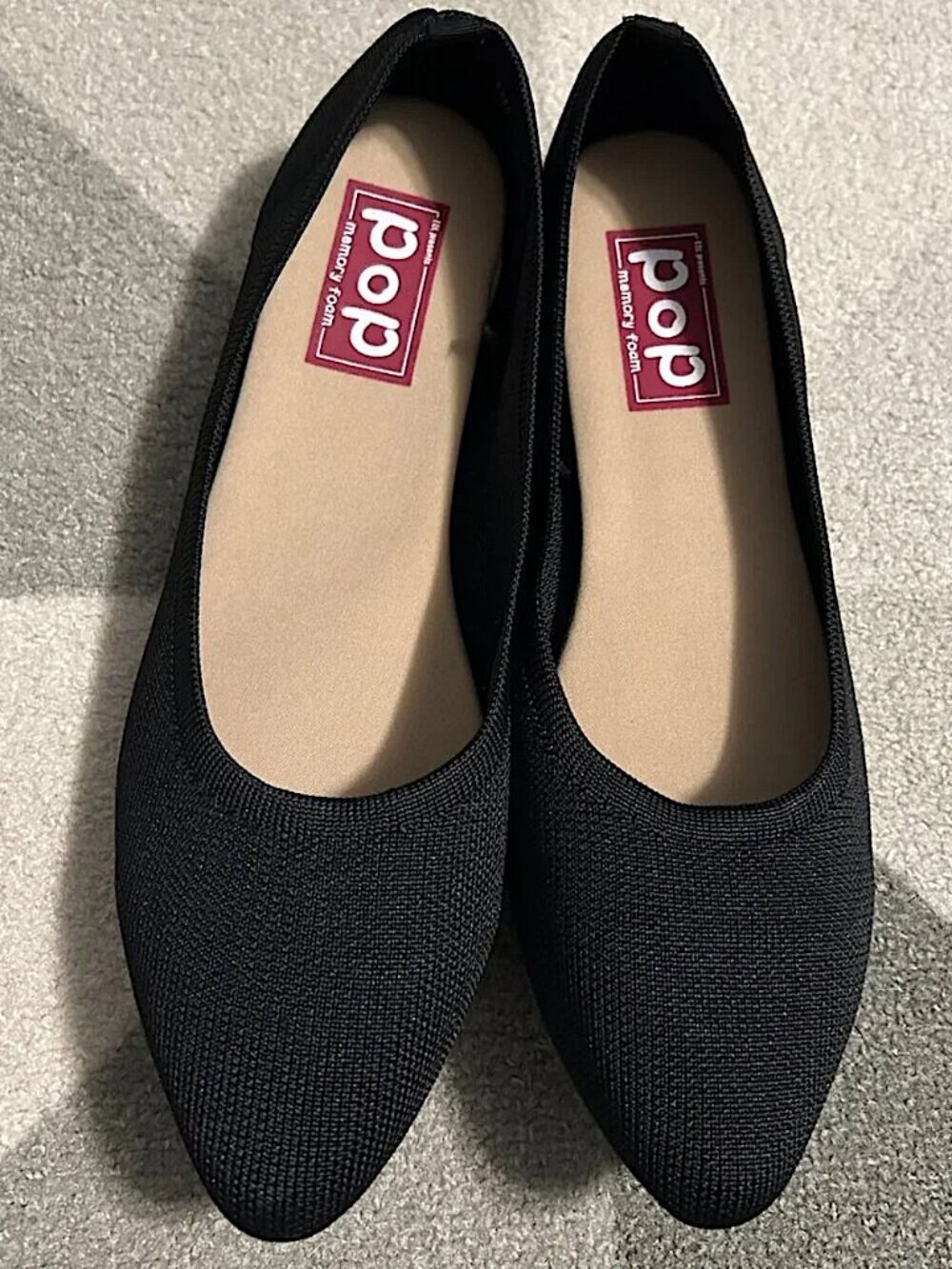 POP Kovari Black Knit Pointed Toe Ballet Flats Women's Size 11